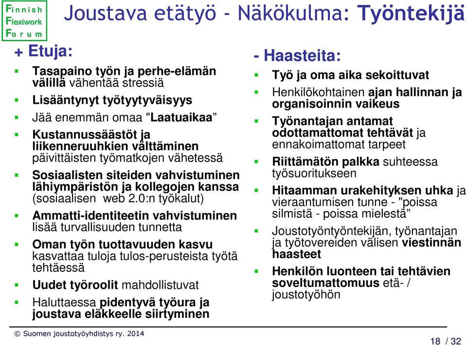 0:n työkalut) Ammatti-identiteetin vahvistuminen lisää turvallisuuden tunnetta Oman työn tuottavuuden kasvu kasvattaa tuloja tulos-perusteista työtä tehtäessä Uudet työroolit mahdollistuvat