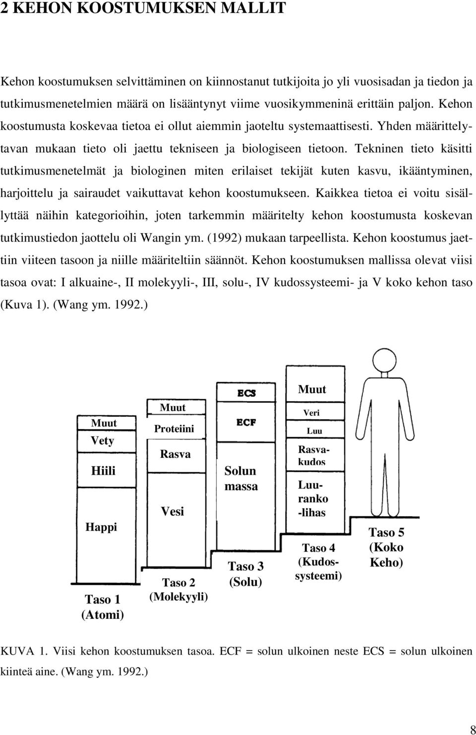 Tekninen tieto käsitti tutkimusmenetelmät ja biologinen miten erilaiset tekijät kuten kasvu, ikääntyminen, harjoittelu ja sairaudet vaikuttavat kehon koostumukseen.