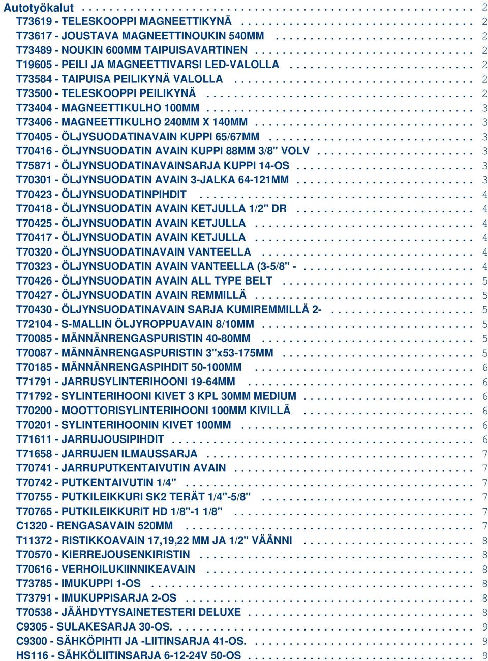 .. T001 - -JALKA -11MM... T0 - ÖLJYNSUODATINPIHDIT... T01 - KETJULLA 1/" DR... T0 - KETJULLA... T01 - KETJULLA... T00 - ÖLJYNSUODATINAVAIN VANTEELLA... T0 - VANTEELLA (-/" -... T0 - ALL TYPE BELT.