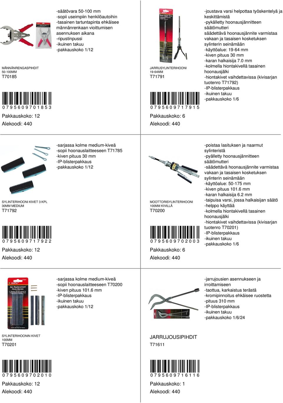 -sarjassa kolme medium-kiveä -sopii hoonauslaitteeseen T000 -kiven pituus 101.