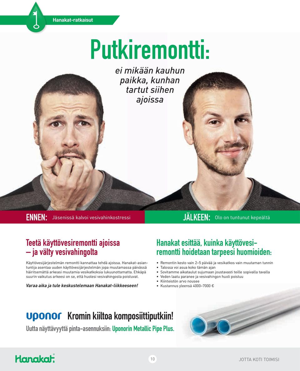 Hanakat-asiantuntija asentaa uuden käyttövesijärjestelmän jopa muutamassa päivässä häiritsemättä arkeasi muutamia vesikatkoksia lukuunottamatta.