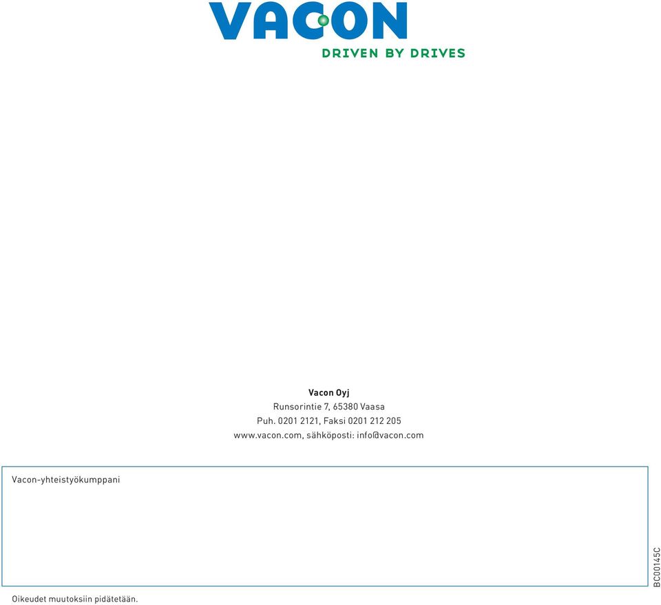 com, sähköposti: info@vacon.