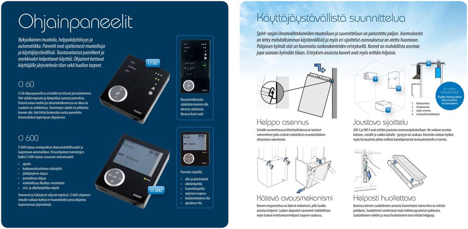 CI 6 Spirit-sarjan ilmanvaihtokoneiden muotoiluun ja suunnitteluun on panostettu paljon. Asennuksesta on tehty mahdollisian käytännöllistä ja myös eri sijoittelut asennuksessa on otettu huomioon.