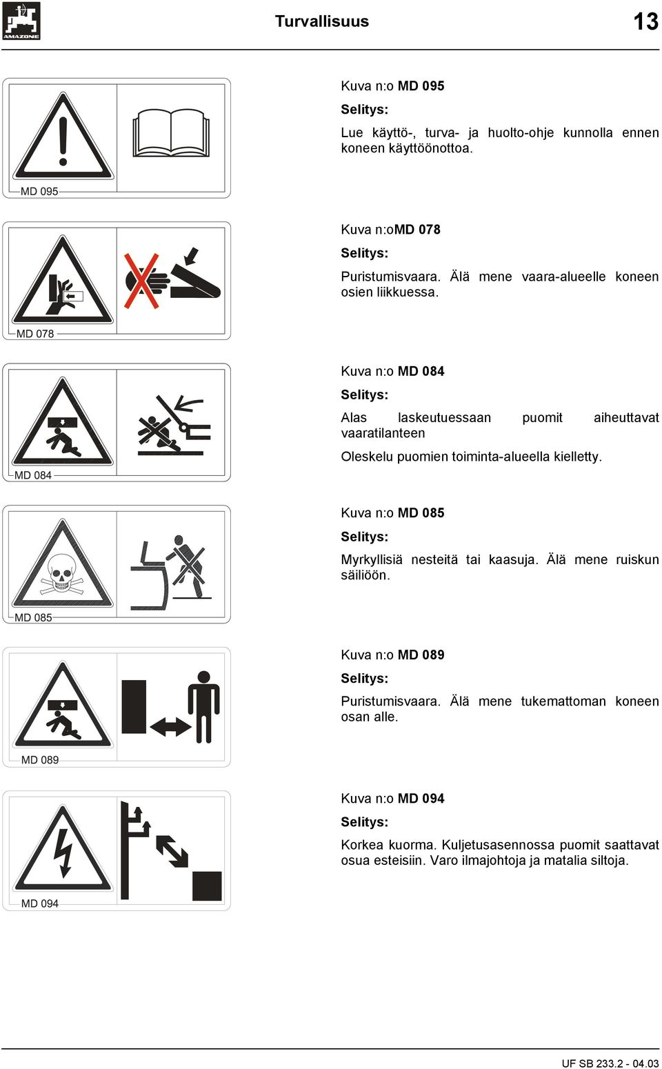 Kuva n:o MD 084 Selitys: Alas laskeutuessaan puomit aiheuttavat vaaratilanteen Oleskelu puomien toiminta-alueella kielletty.