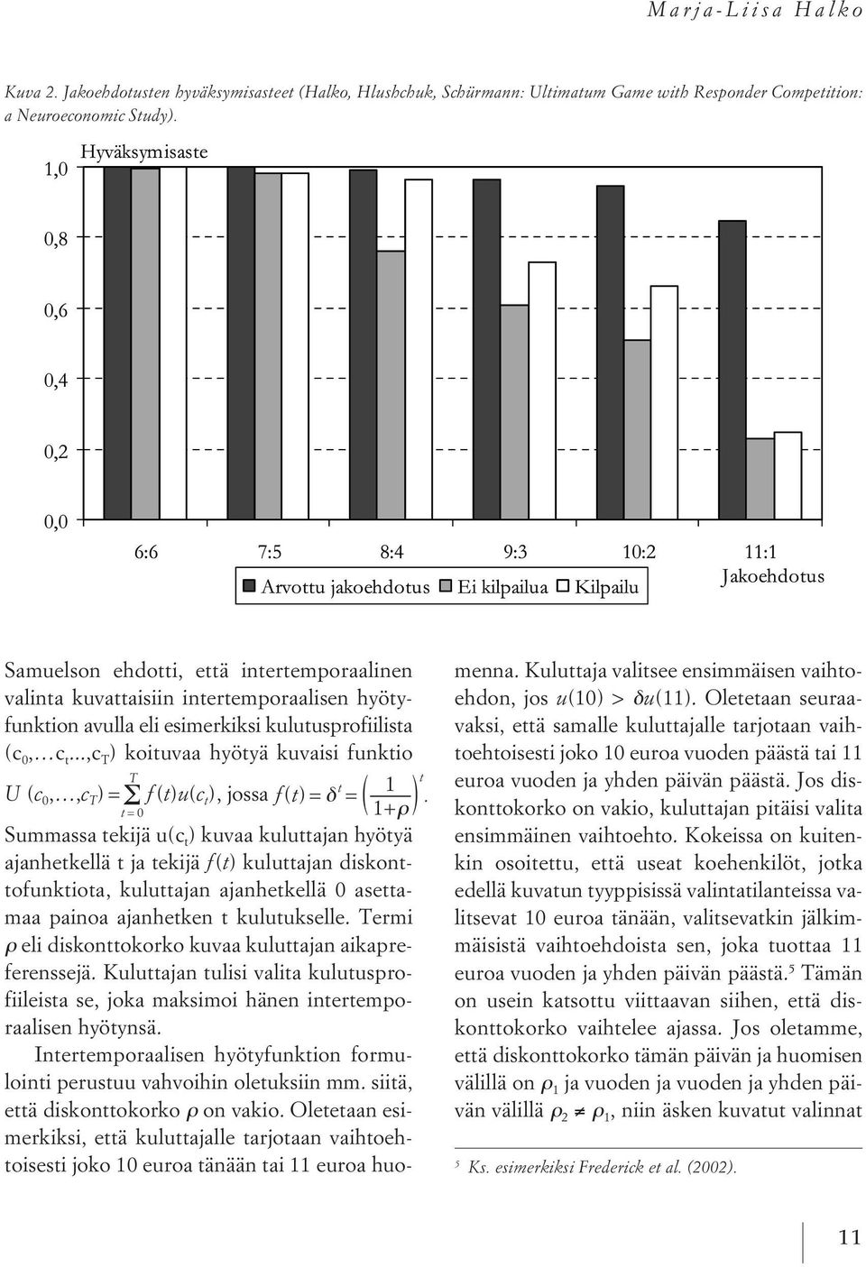 ..,c T ) koituvaa hyötyä kuvaisi funktio T U (c 0,,c T )=Σ f ( t ) u ( c t ) t=0,jossa f ( t )=δ t t = ( 1 ).