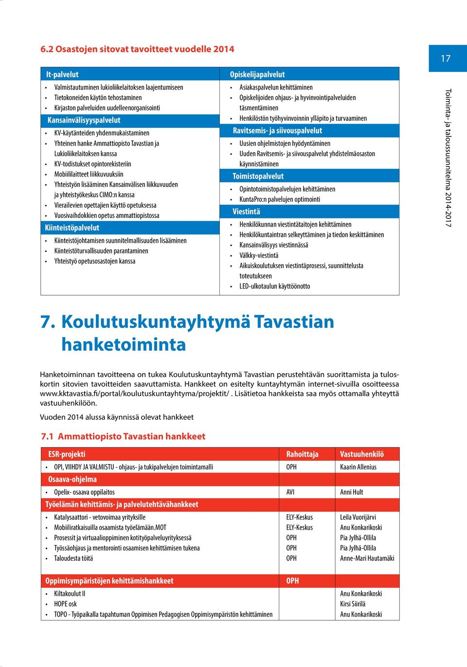 Yhteistyön lisääminen Kansainvälisen liikkuvuuden ja yhteistyökeskus CIMO:n kanssa Vierailevien opettajien käyttö opetuksessa Vuosivaihdokkien opetus ammattiopistossa Kiinteistöpalvelut