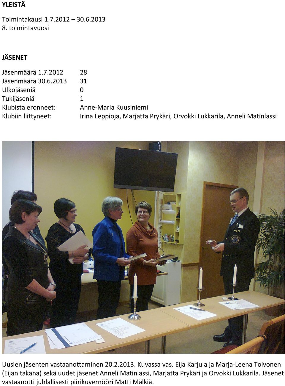 2013 Ulkojäseniä Tukijäseniä Klubista eronneet: Klubiin liittyneet: 28 31 0 1 AnneMaria Kuusiniemi Irina Leppioja, Marjatta