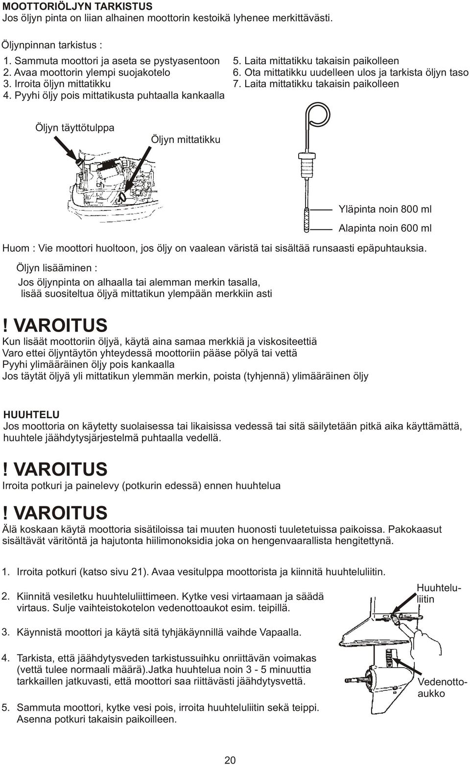 Ota mittatikku uudelleen ulos ja tarkista öljyn taso 7.