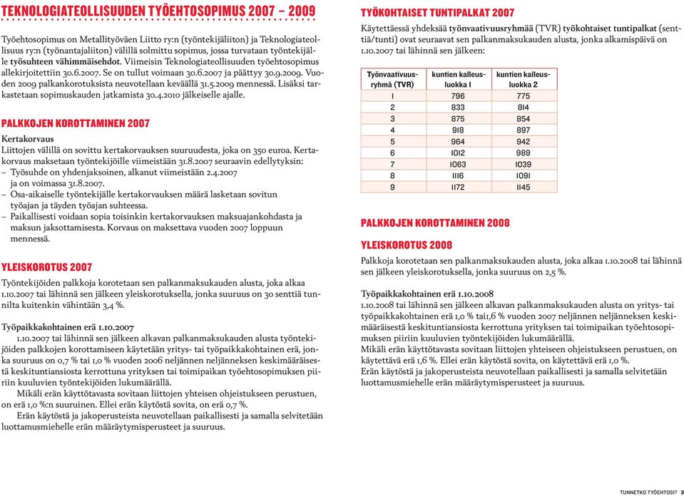 Vuoden 2009 palkankorotuksista neuvotellaan keväällä 31.5.2009 mennessä. Lisäksi tarkastetaan sopimuskauden jatkamista 30.4.2010 jälkeiselle ajalle.