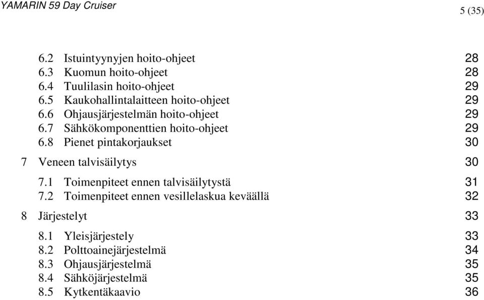 8 Pienet pintakorjaukset 30 7 Veneen talvisäilytys 30 7.1 Toimenpiteet ennen talvisäilytystä 31 7.