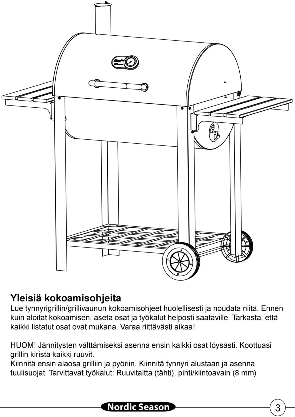 Varaa riittävästi aikaa! HUOM! Jännitysten välttämiseksi asenna ensin kaikki osat löysästi.