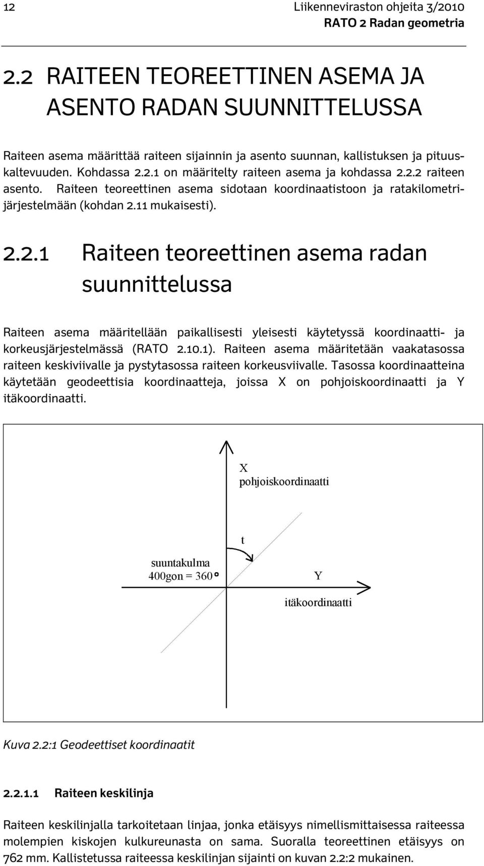 10.1). Raiteen asema määritetään vaakatasossa raiteen keskiviivalle ja pystytasossa raiteen korkeusviivalle.