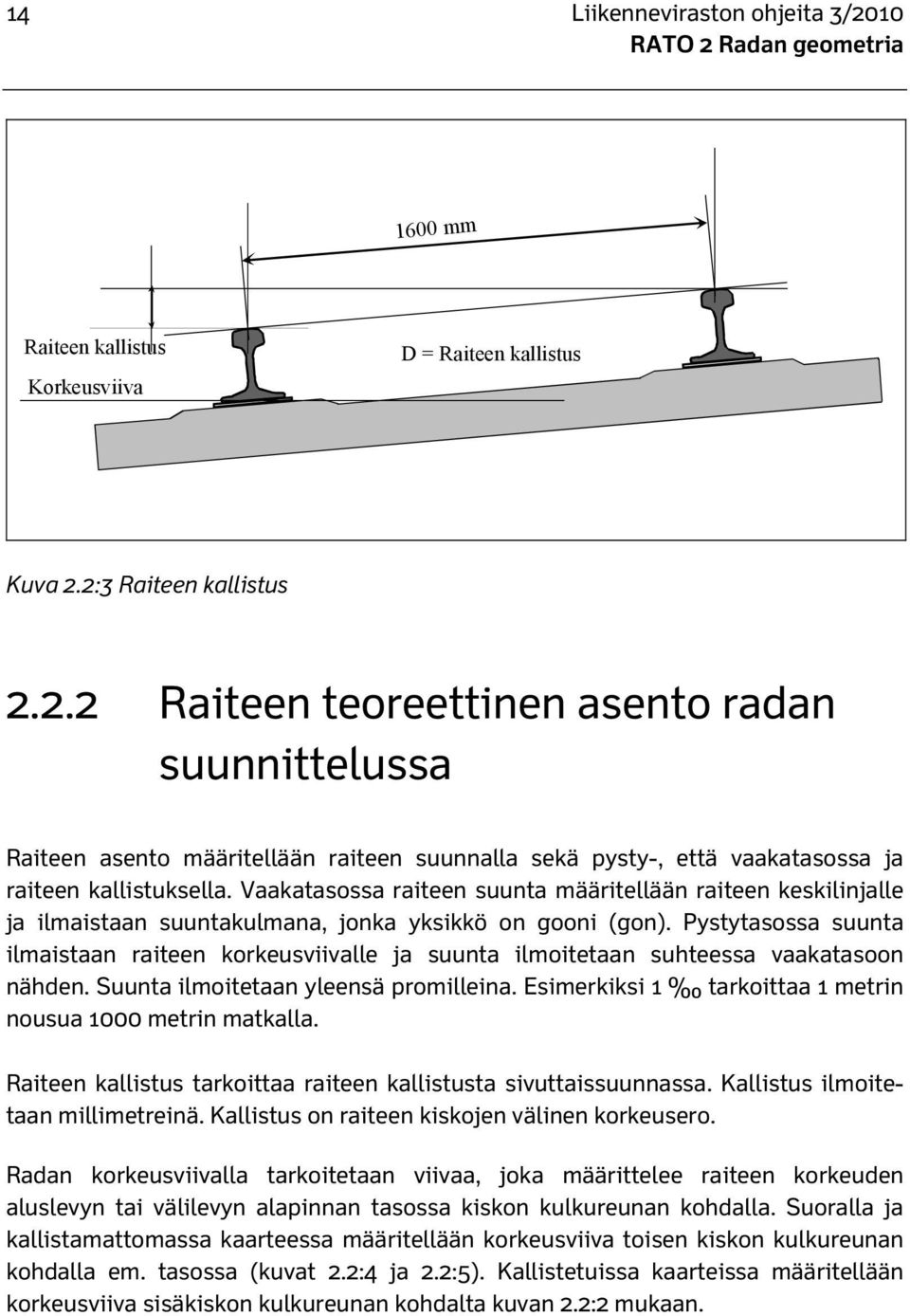 Pystytasossa suunta ilmaistaan raiteen korkeusviivalle ja suunta ilmoitetaan suhteessa vaakatasoon nähden. Suunta ilmoitetaan yleensä promilleina.