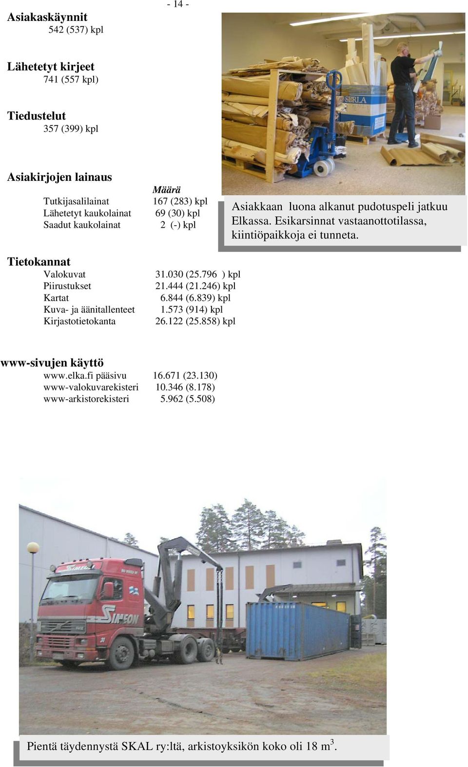 Esikarsinnat vastaanottotilassa, kiintiöpaikkoja ei tunneta. Tietokannat Valokuvat Piirustukset Kartat Kuva- ja äänitallenteet Kirjastotietokanta 31.030 (25.796 ) kpl 21.444 (21.246) kpl 6.