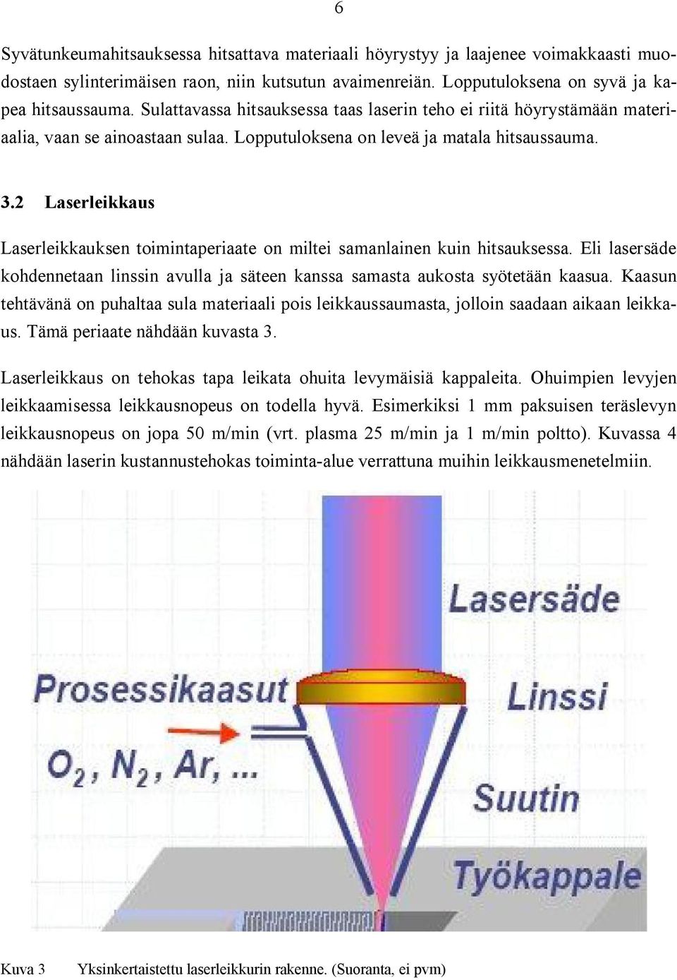 2 Laserleikkaus Laserleikkauksen toimintaperiaate on miltei samanlainen kuin hitsauksessa. Eli lasersäde kohdennetaan linssin avulla ja säteen kanssa samasta aukosta syötetään kaasua.