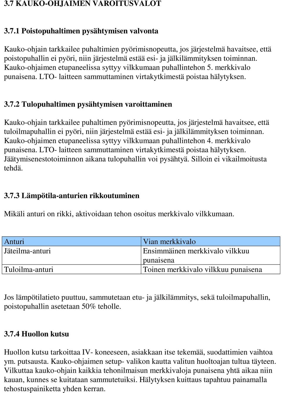 LTO- laitteen sammuttaminen virtakytkimestä poistaa hälytyksen. 3.7.