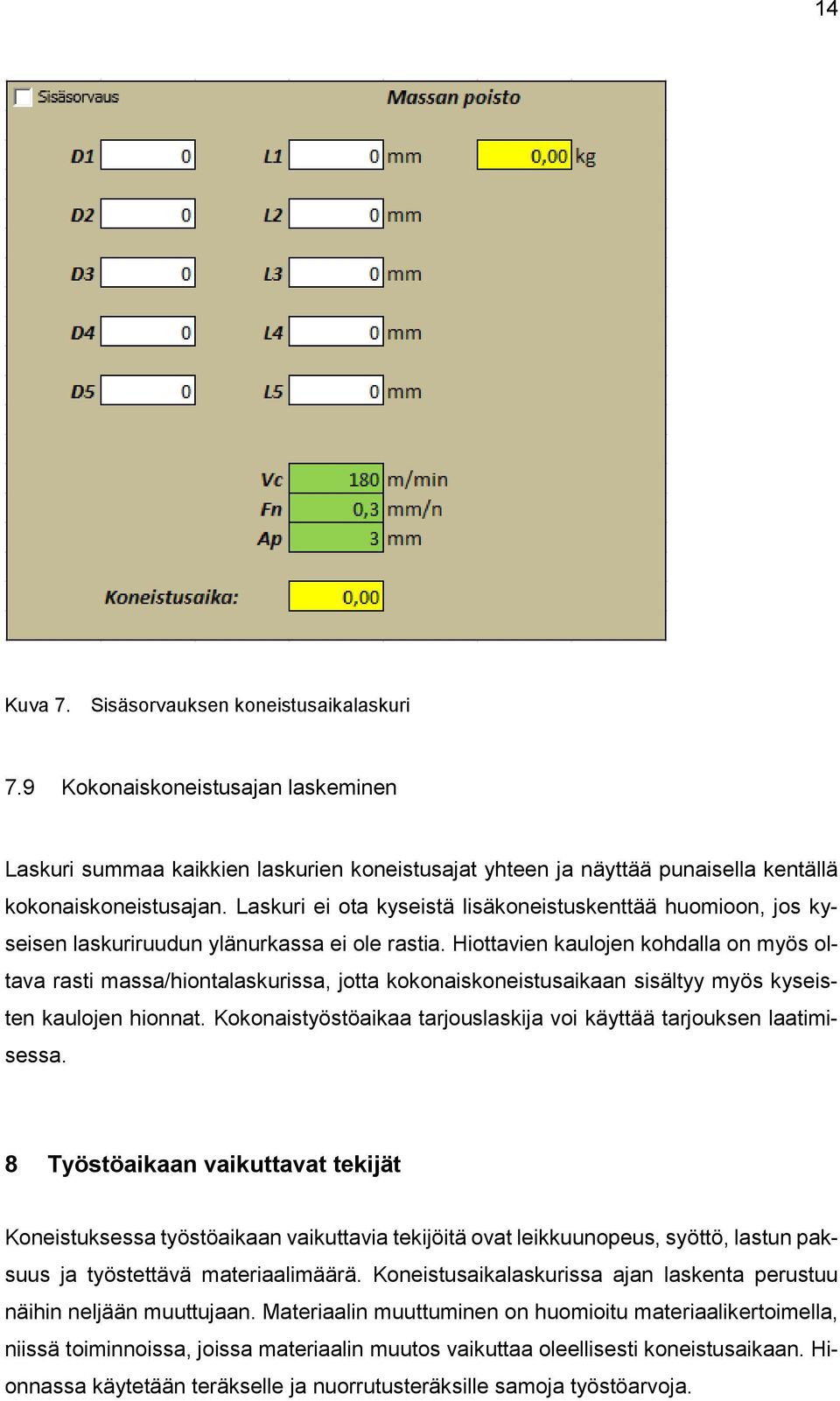 Hiottavien kaulojen kohdalla on myös oltava rasti massa/hiontalaskurissa, jotta kokonaiskoneistusaikaan sisältyy myös kyseisten kaulojen hionnat.