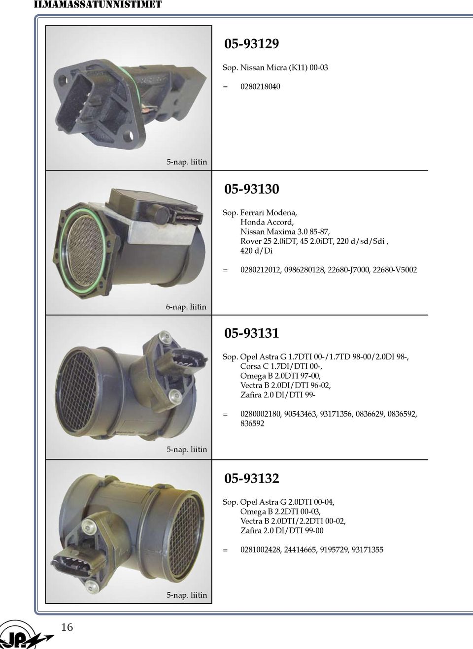 0DI 98-, Corsa C 1.7DI/DTI 00-, Omega B 2.0DTI 97-00, Vectra B 2.0DI/DTI 96-02, Zafira 2.