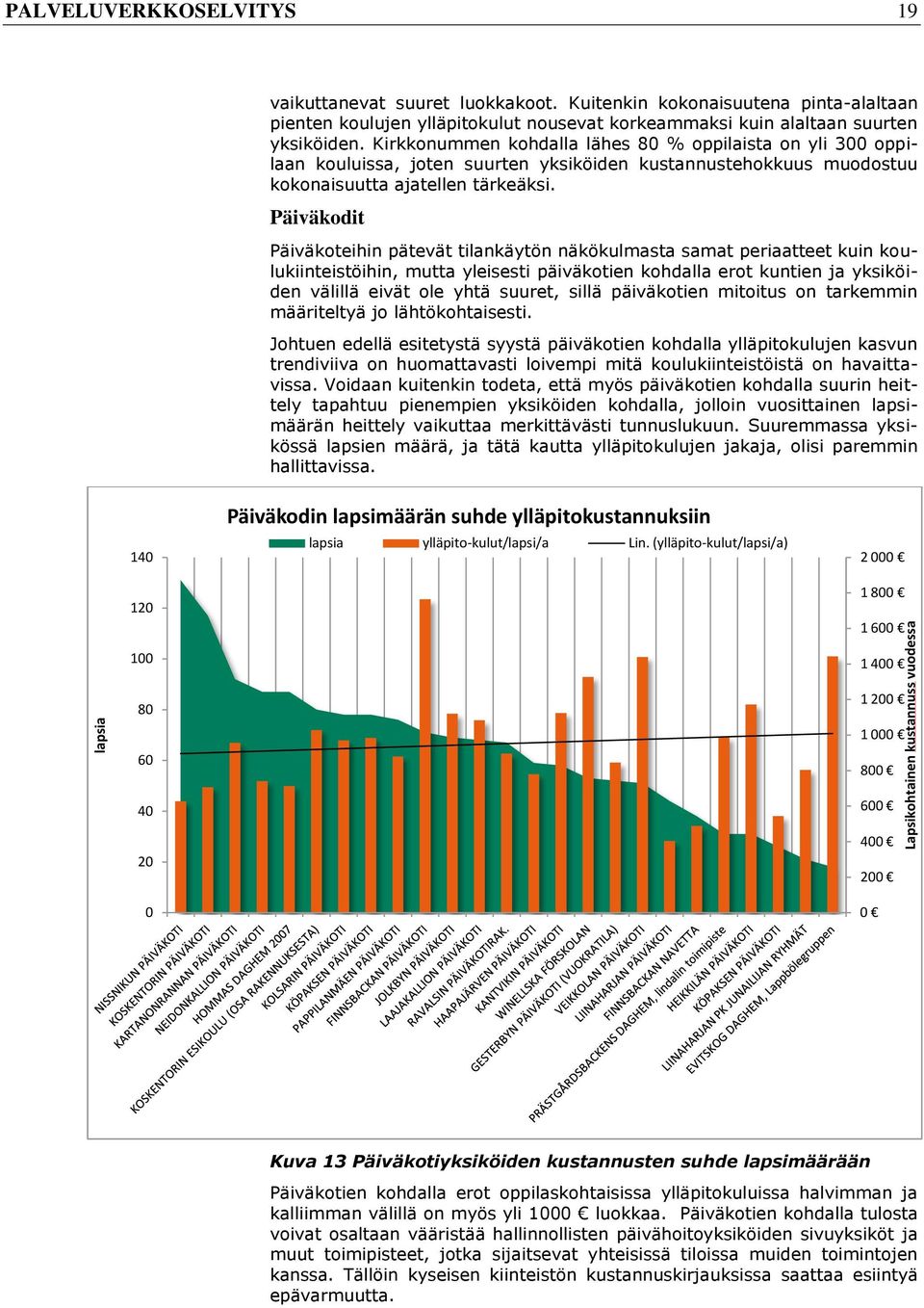 Kirkkonummen kohdalla lähes 80 % oppilaista on yli 300 oppilaan kouluissa, joten suurten yksiköiden kustannustehokkuus muodostuu kokonaisuutta ajatellen tärkeäksi.