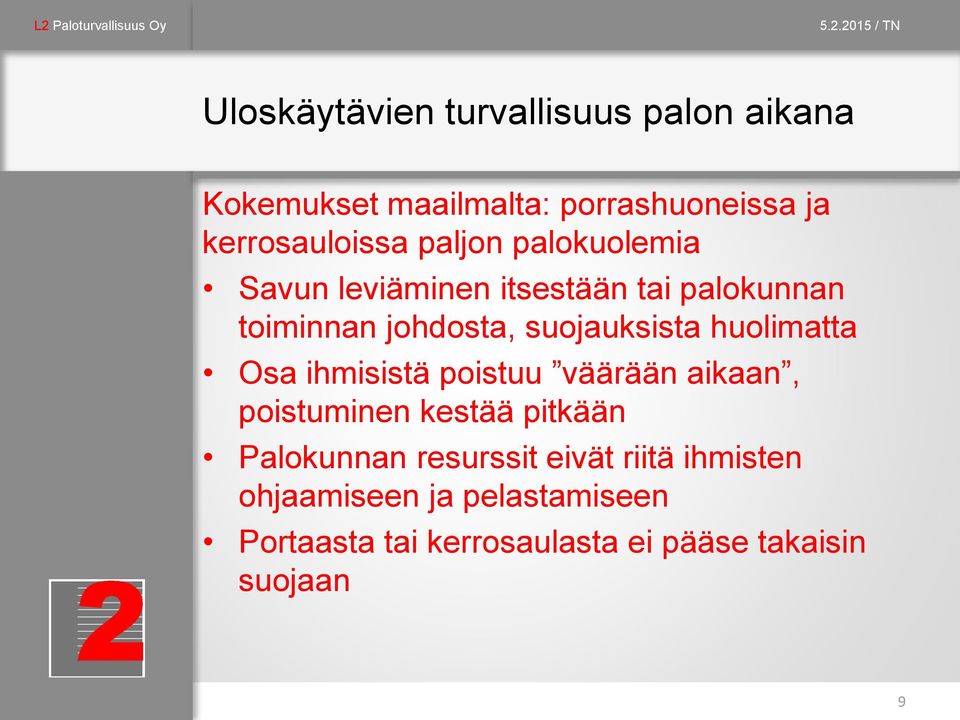 huolimatta Osa ihmisistä poistuu väärään aikaan, poistuminen kestää pitkään Palokunnan resurssit