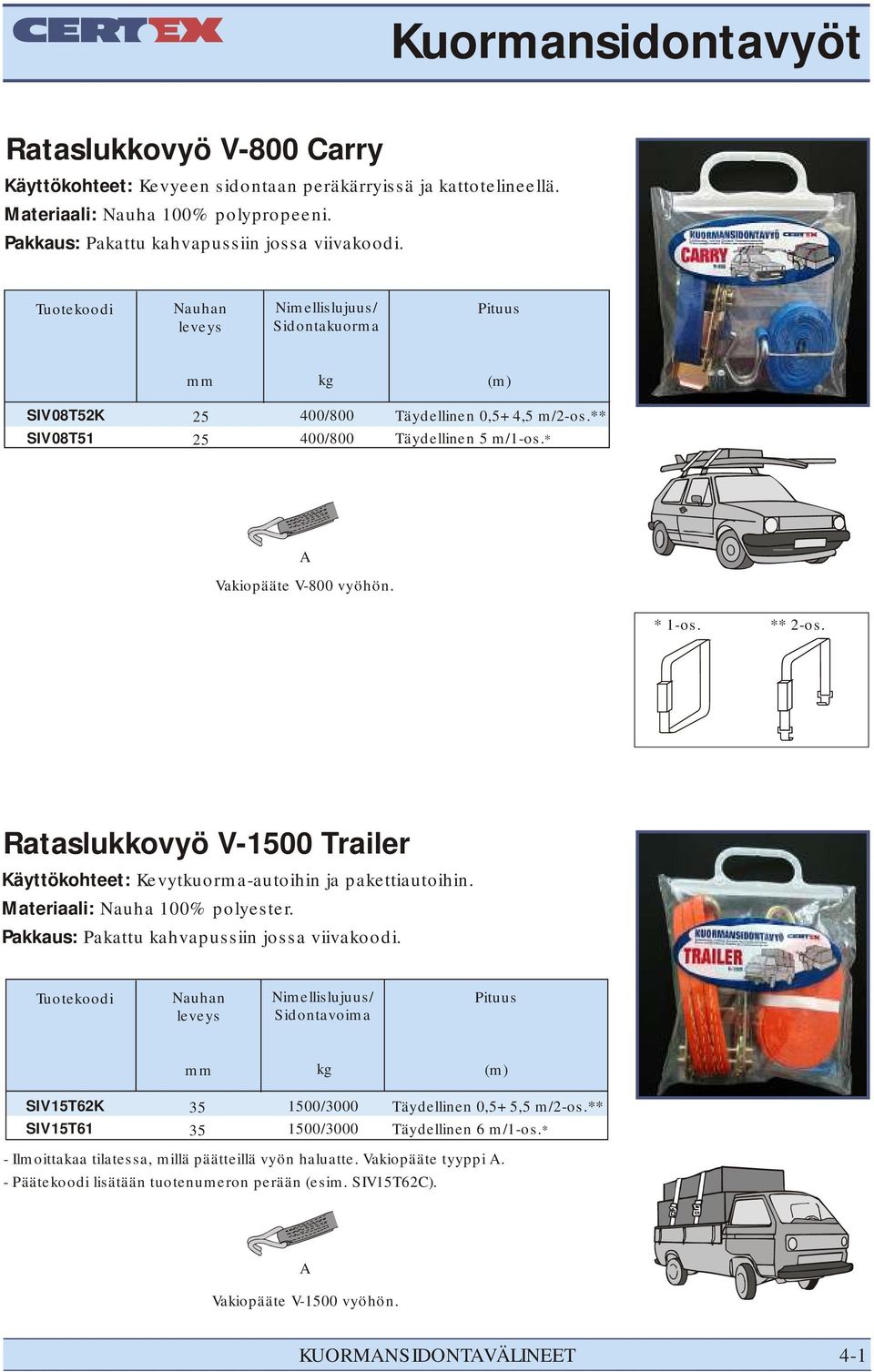 Rataslukkovyö V-10 Trailer Käyttökohteet: Kevytkuorma-autoihin ja pakettiautoihin. Pakkaus: Pakattu kahvapussiin jossa viivakoodi.