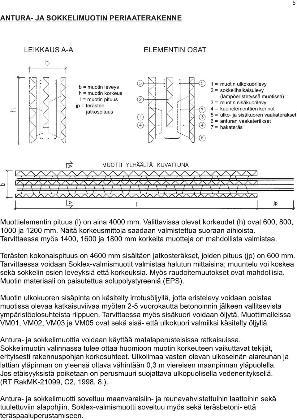 pituus (l) on aina 4000 mm. Valittavissa olevat korkeudet (h) ovat 600, 800, 1000 ja 1200 mm. Näitä korkeusmittoja saadaan valmistettua suoraan aihioista.