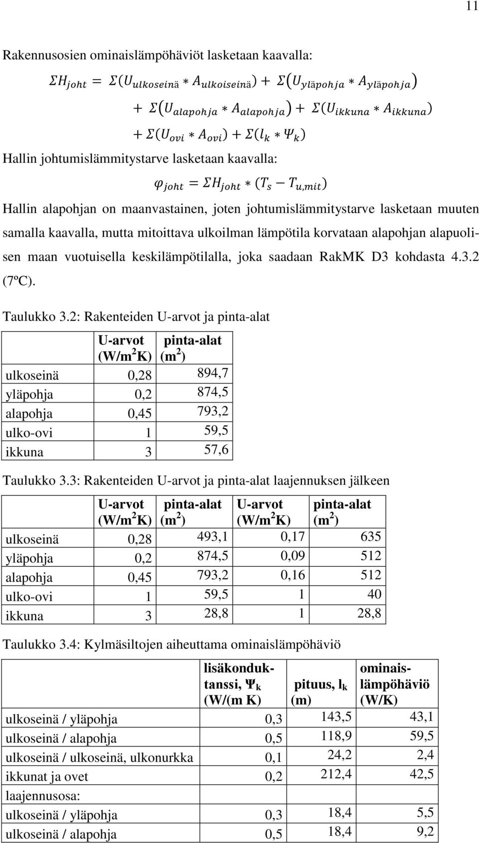 2: Rakenteiden U-arvot ja pinta-alat U-arvot pinta-alat (W/m 2 K) (m 2 ) ulkoseinä 0,28 894,7 yläpohja 0,2 874,5 alapohja 0,45 793,2 ulko-ovi 1 59,5 ikkuna 3 57,6 Taulukko 3.