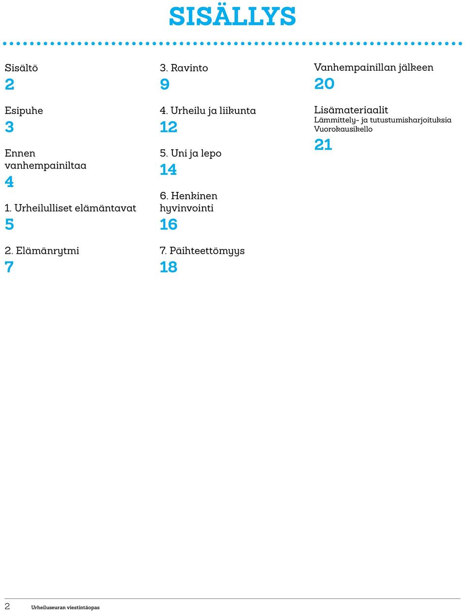 Urheilu ja liikunta 12 5. Uni ja lepo 14 6. Henkinen hyvinvointi 16 7.