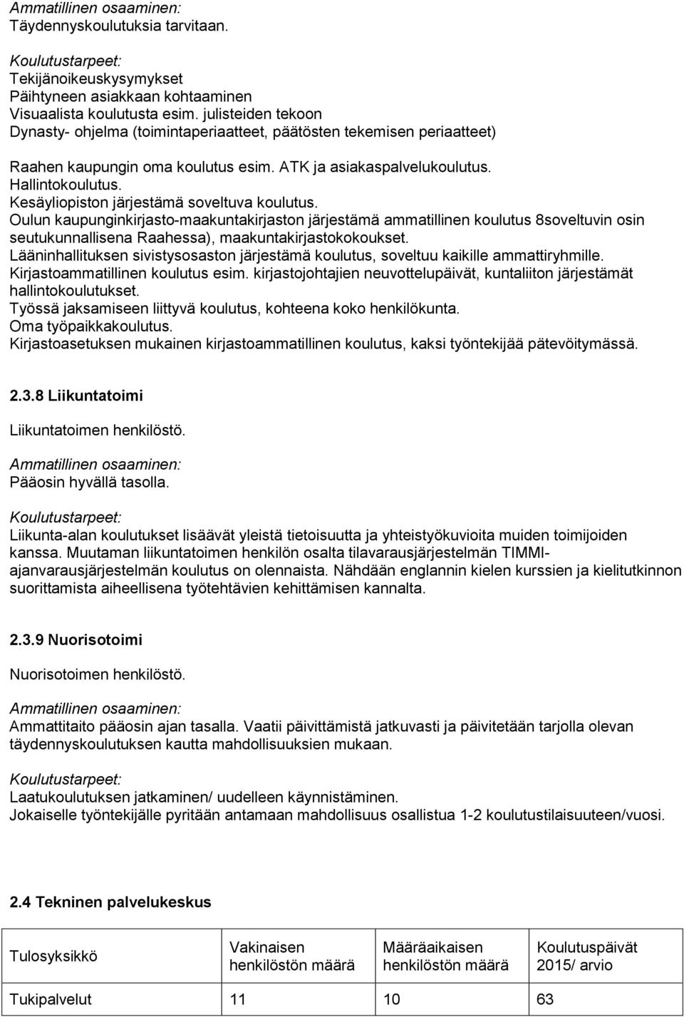 Kesäyliopiston järjestämä soveltuva koulutus. Oulun kaupunginkirjasto-maakuntakirjaston järjestämä ammatillinen koulutus 8soveltuvin osin seutukunnallisena Raahessa), maakuntakirjastokokoukset.