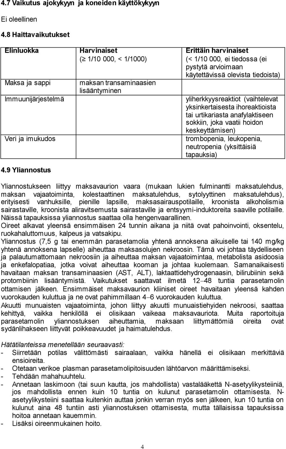 yliherkkyysreaktiot (vaihtelevat yksinkertaisesta ihoreaktioista tai urtikariasta anafylaktiseen sokkiin, joka vaatii hoidon keskeyttämisen) trombopenia, leukopenia, neutropenia (yksittäisiä