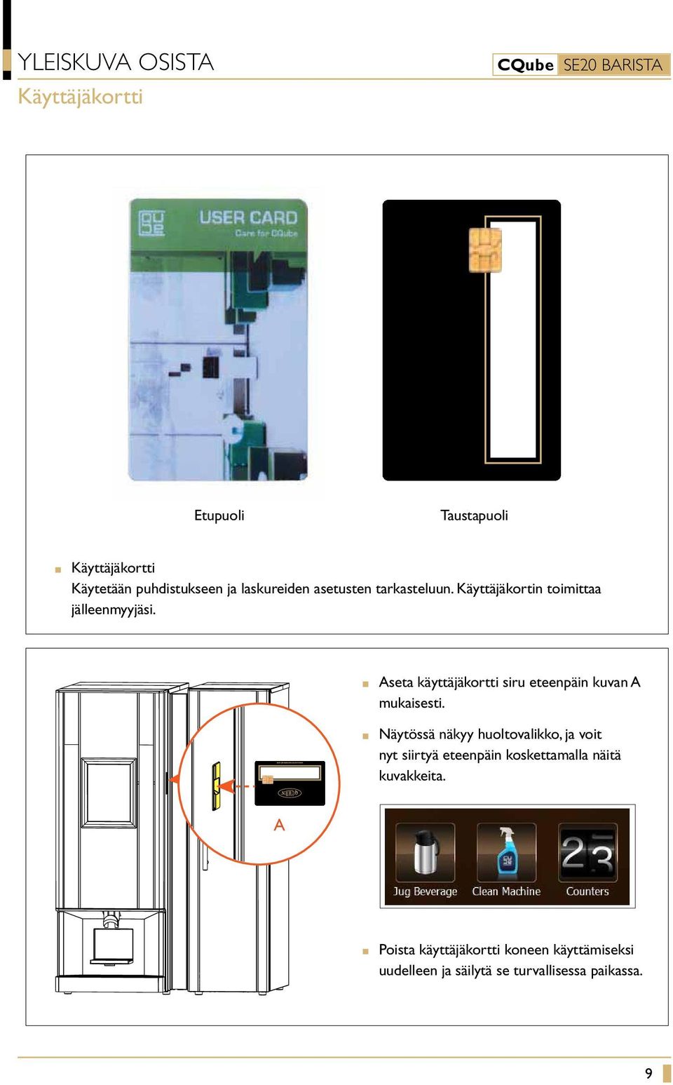 seta käyttäjäkortti siru eteenpäin kuvan mukaisesti.