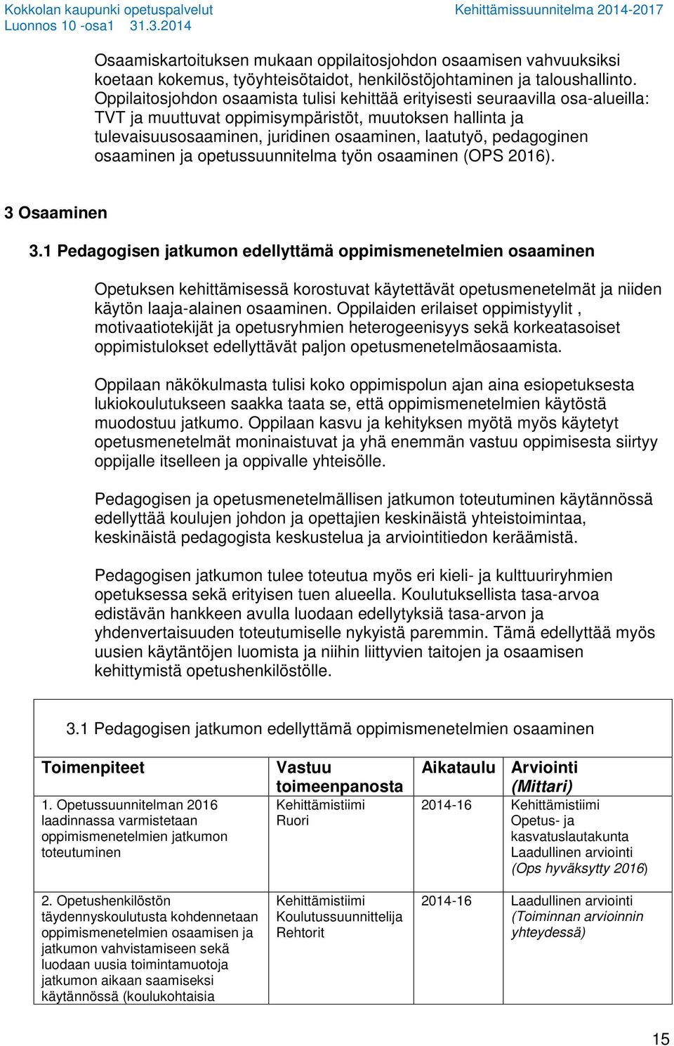 pedagoginen osaaminen ja opetussuunnitelma työn osaaminen (OPS 2016). 3 Osaaminen 3.