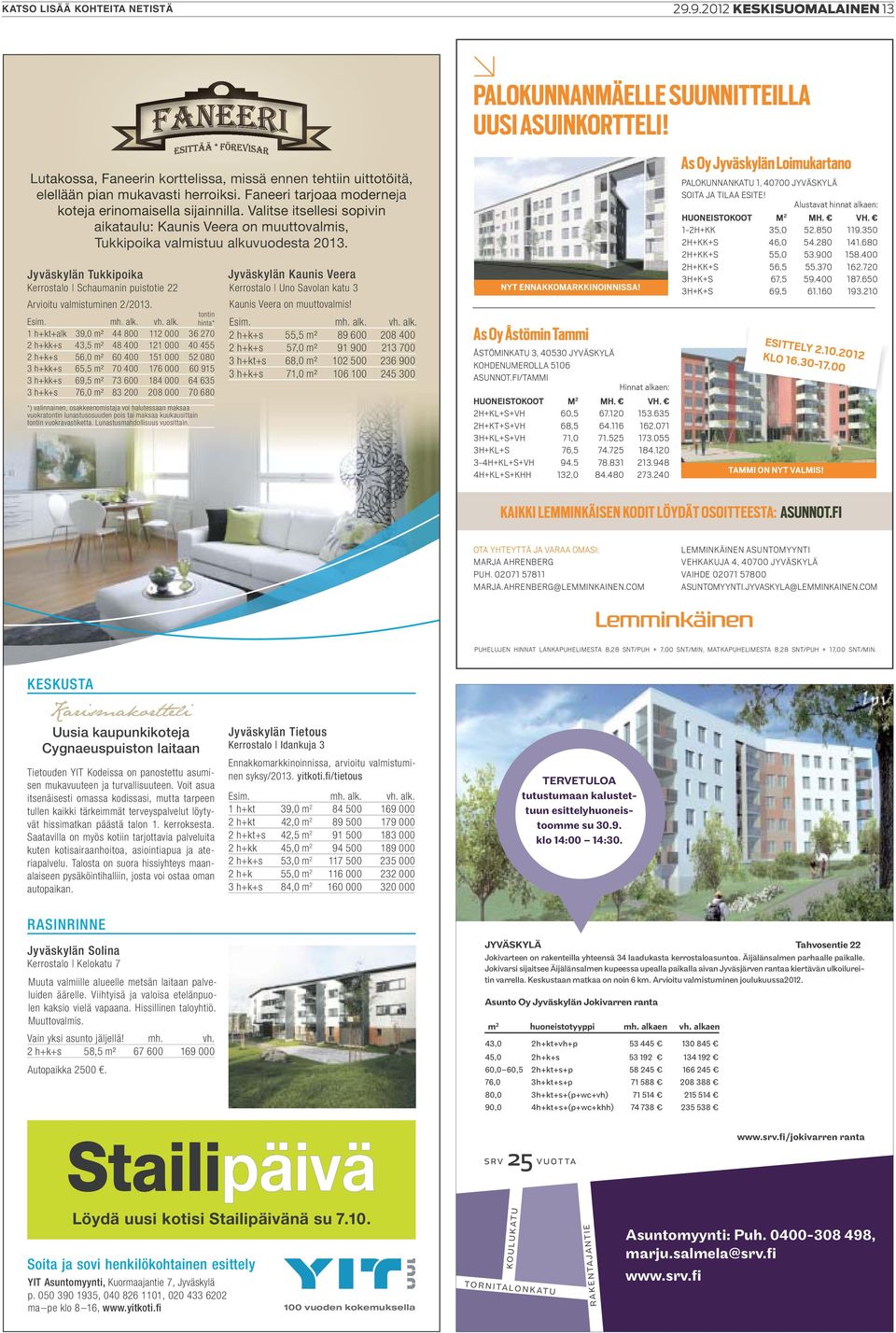 Jyväskylän Tukkipoika Kerrostalo Schaumanin puistotie 22 Arvioitu valmistuminen 2/2013. Esim. mh. alk.