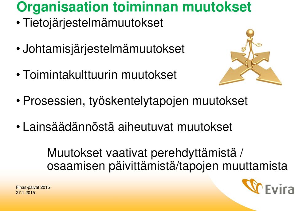 Prosessien, työskentelytapojen muutokset Lainsäädännöstä aiheutuvat