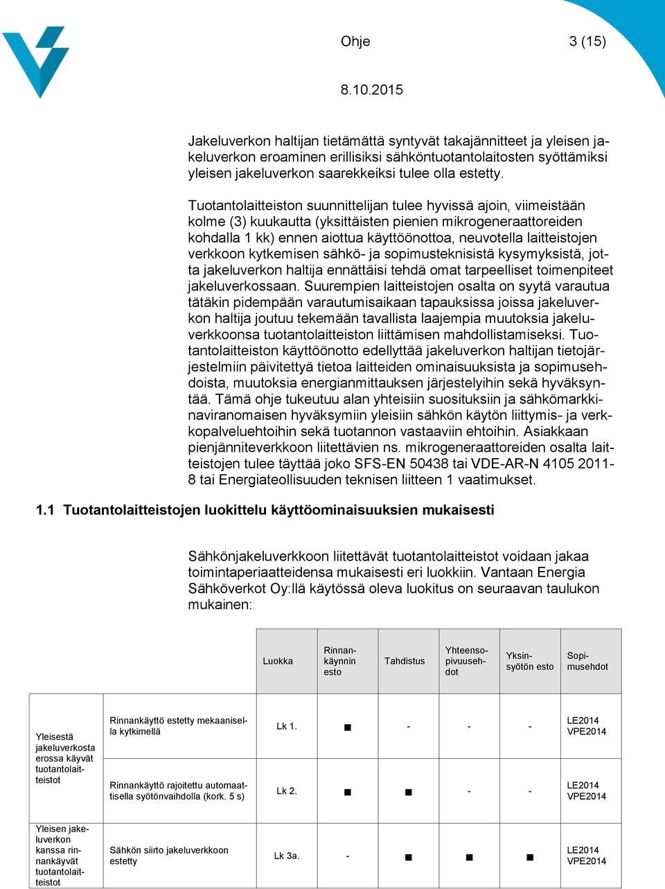 Tuotantolaitteiston suunnittelijan tulee hyvissä ajoin, viimeistään kolme (3) kuukautta (yksittäisten pienien mikrogeneraattoreiden kohdalla 1 kk) ennen aiottua käyttöönottoa, neuvotella