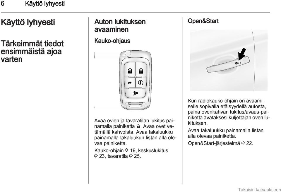 Kauko-ohjain 3 19, keskuslukitus 3 23, tavaratila 3 25.