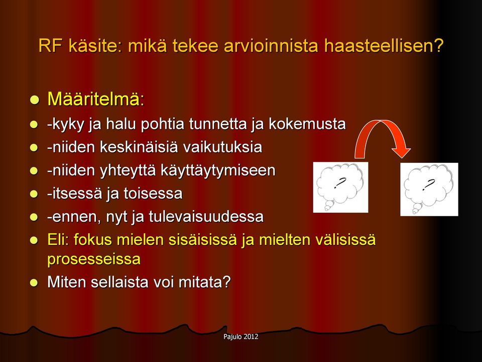 vaikutuksia -niiden yhteyttä käyttäytymiseen -itsessä ja toisessa -ennen, nyt