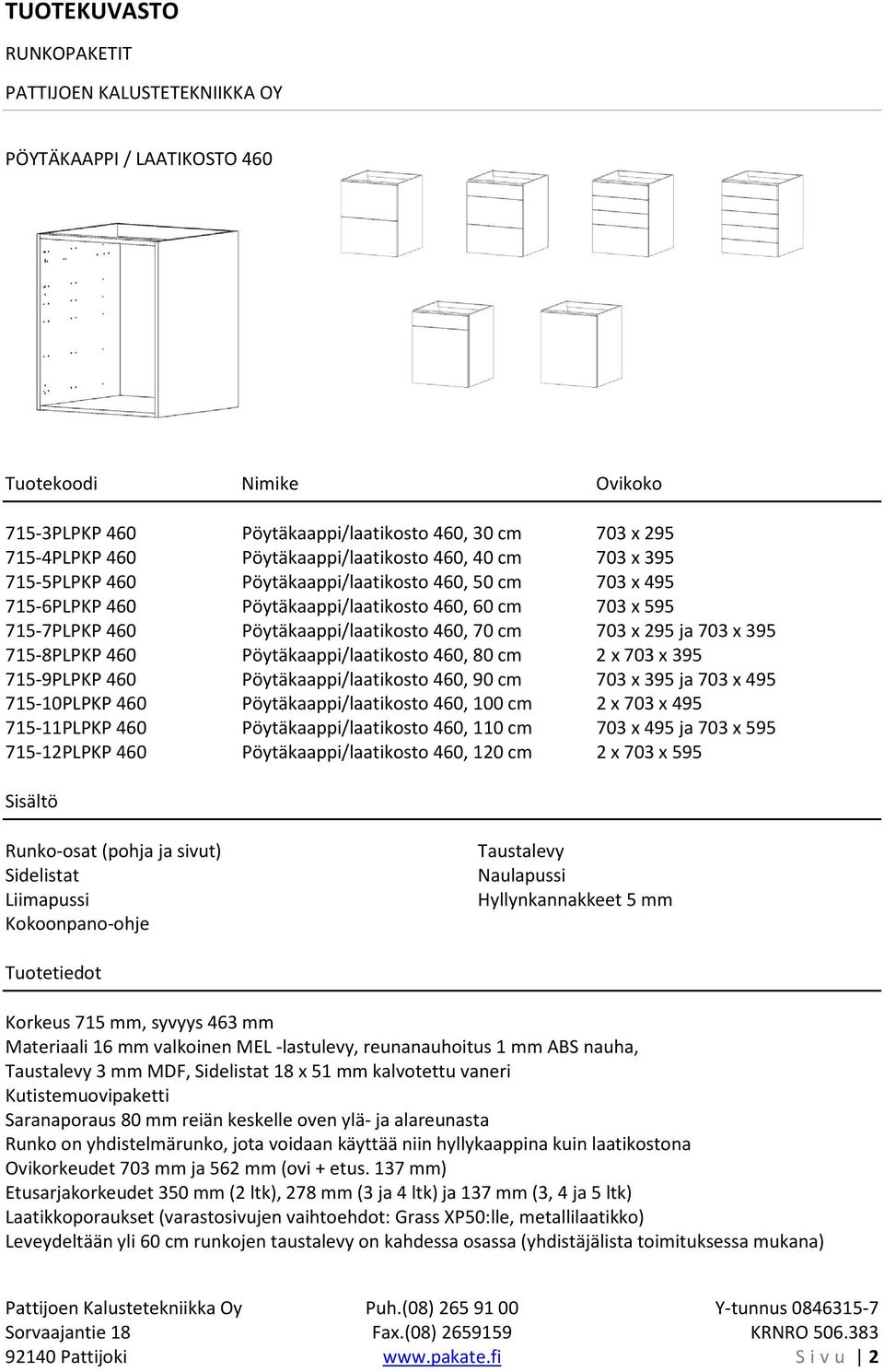 715-9PLPKP 460 Pöytäkaappi/laatikosto 460, 90 cm 703 x 395 ja 703 x 495 715-10PLPKP 460 Pöytäkaappi/laatikosto 460, 100 cm 2 x 703 x 495 715-11PLPKP 460 Pöytäkaappi/laatikosto 460, 110 cm 703 x 495