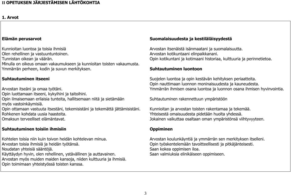 Minulla on oikeus omaan vakaumukseen ja kunnioitan toisten vakaumusta. Ymmärrän perheen, kodin ja suvun merkityksen.