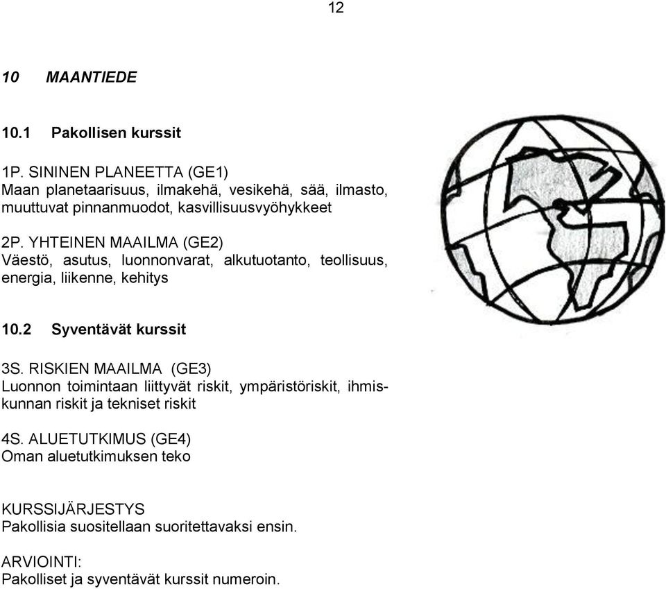 YHTEINEN MAAILMA (GE2) Väestö, asutus, luonnonvarat, alkutuotanto, teollisuus, energia, liikenne, kehitys 10.2 Syventävät kurssit 3S.