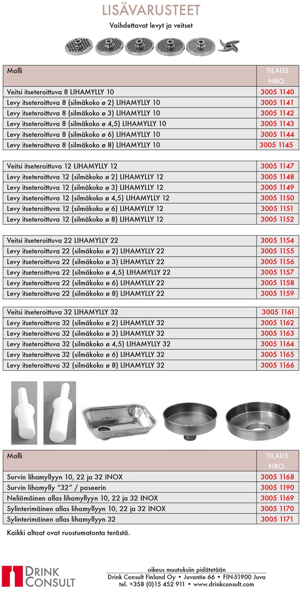 Veitsi itseteroittuva 12 LIHAMYLLY 12 3005 1147 Levy itseteroittuva 12 (silmäkoko ø 2) LIHAMYLLY 12 3005 1148 Levy itseteroittuva 12 (silmäkoko ø 3) LIHAMYLLY 12 3005 1149 Levy itseteroittuva 12