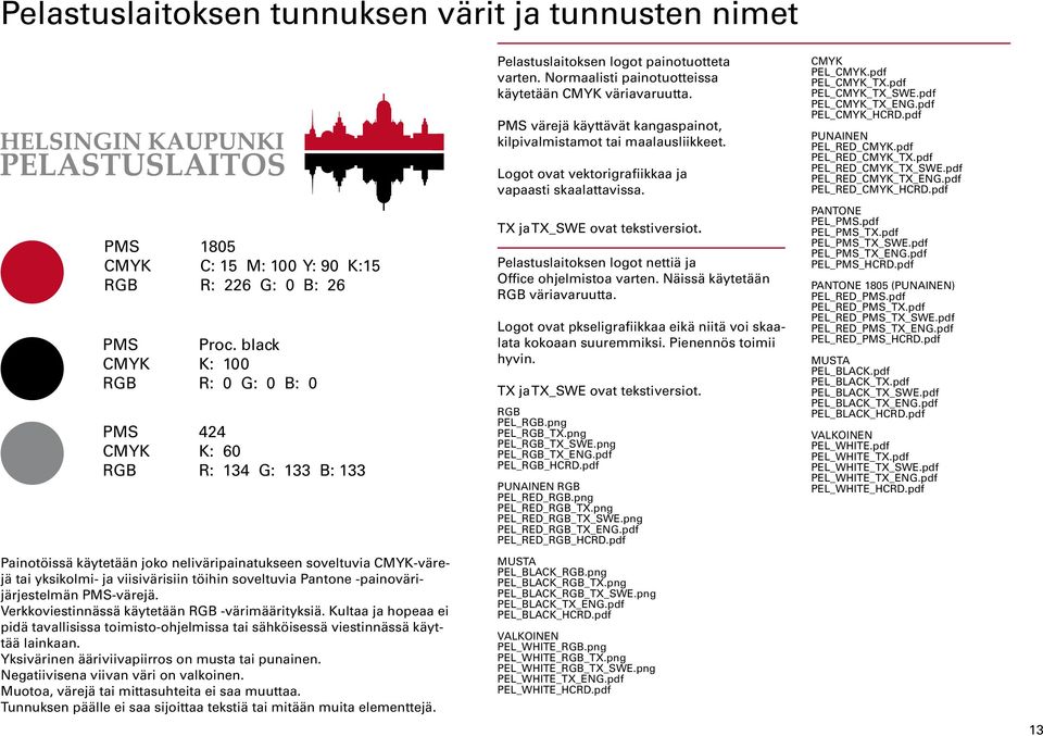 soveltuvia Pantone -painovärijärjestelmän PMS-värejä. Verkkoviestinnässä käytetään RGB -värimäärityksiä.