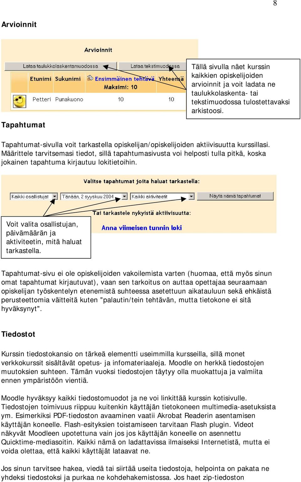 Määrittele tarvitsemasi tiedot, sillä tapahtumasivusta voi helposti tulla pitkä, koska jokainen tapahtuma kirjautuu lokitietoihin.