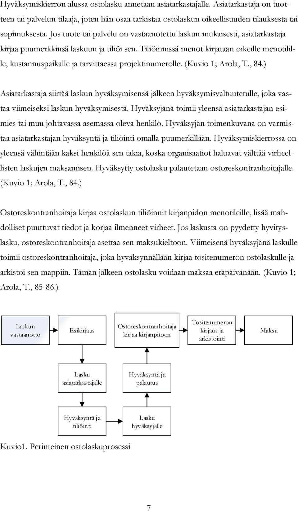 Tiliöinnissä menot kirjataan oikeille menotilille, kustannuspaikalle ja tarvittaessa projektinumerolle. (Kuvio 1; Arola, T., 84.