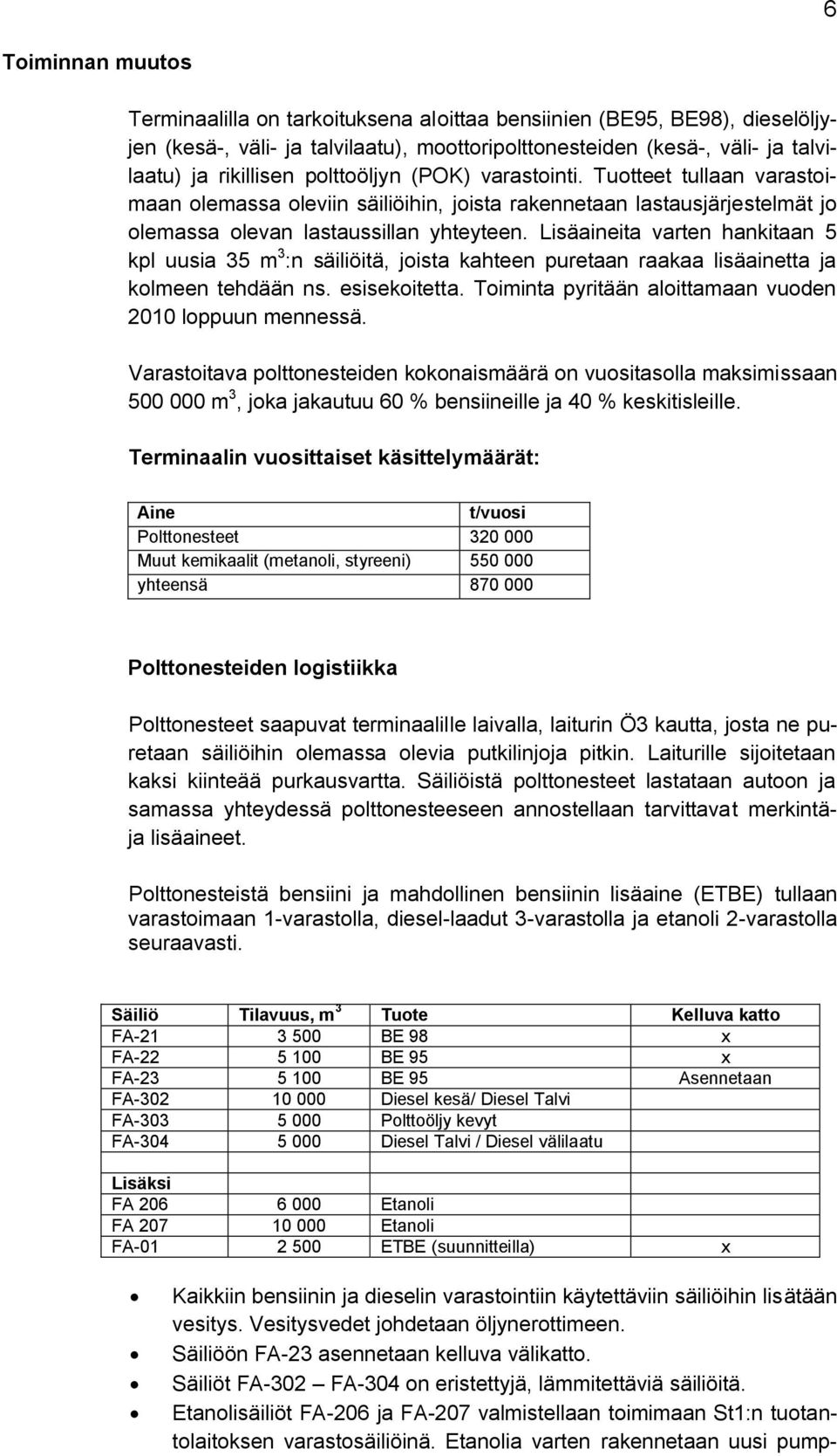 Lisäaineita varten hankitaan 5 kpl uusia 35 m 3 :n säiliöitä, joista kahteen puretaan raakaa lisäainetta ja kolmeen tehdään ns. esisekoitetta.