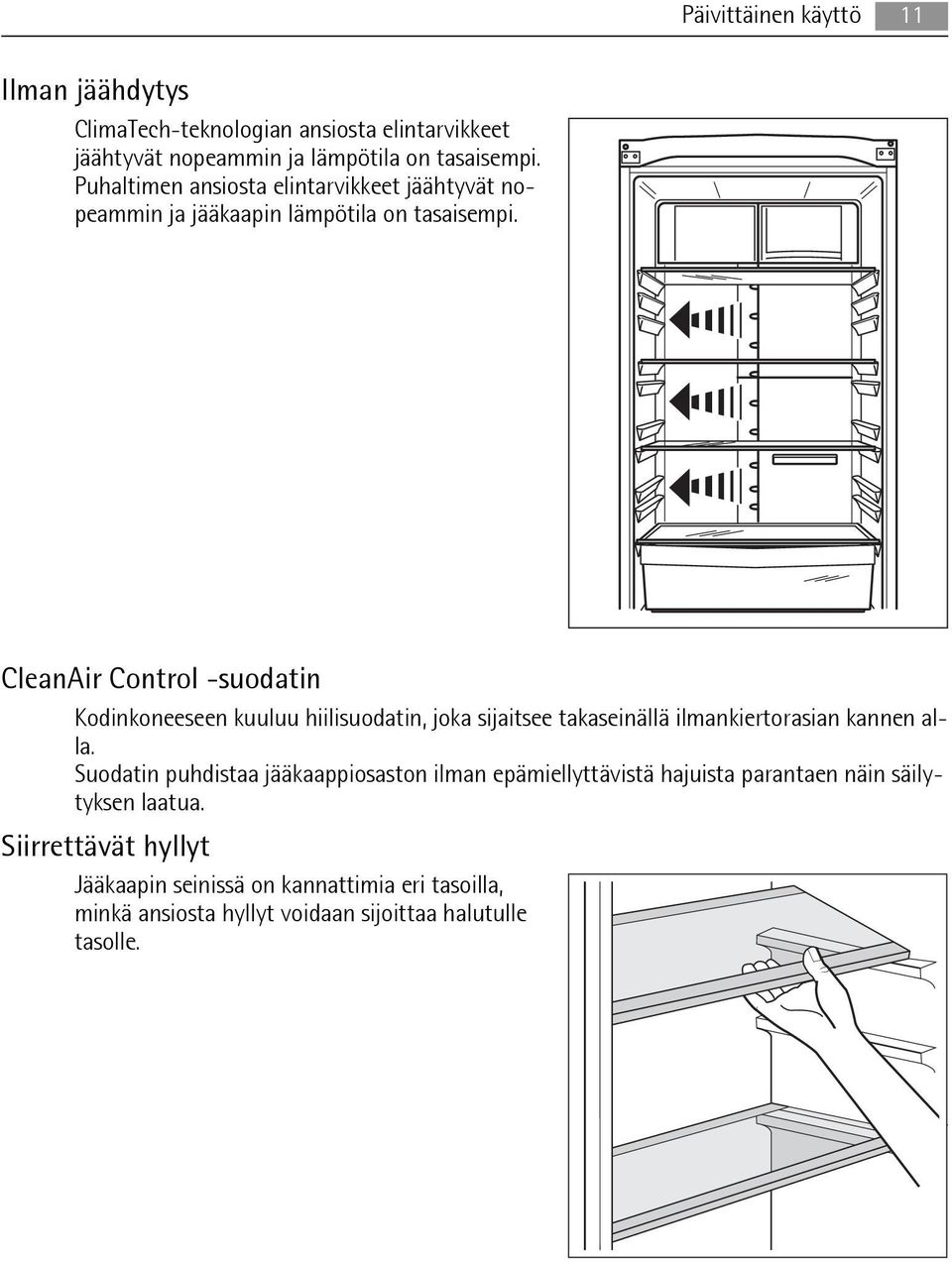 CleanAir Control -suodatin Kodinkoneeseen kuuluu hiilisuodatin, joka sijaitsee takaseinällä ilmankiertorasian kannen alla.