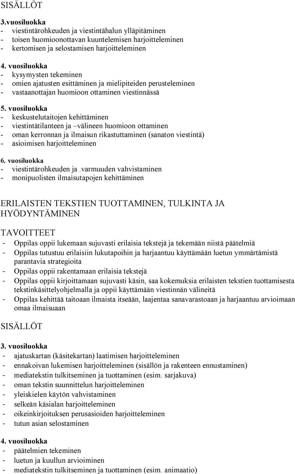 vuosiluokka - keskustelutaitojen kehittäminen - viestintätilanteen ja välineen huomioon ottaminen - oman kerronnan ja ilmaisun rikastuttaminen (sanaton viestintä) - asioimisen harjoitteleminen 6.