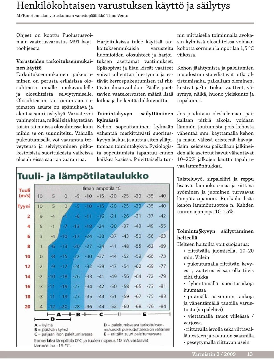 Olosuhteisiin tai toimintaan sopimaton asuste on epämukava ja alentaa suorituskykyä. Varuste voi vahingoittua, mikäli sitä käytetään toisin tai muissa olosuhteissa kuin mihin se on suunniteltu.