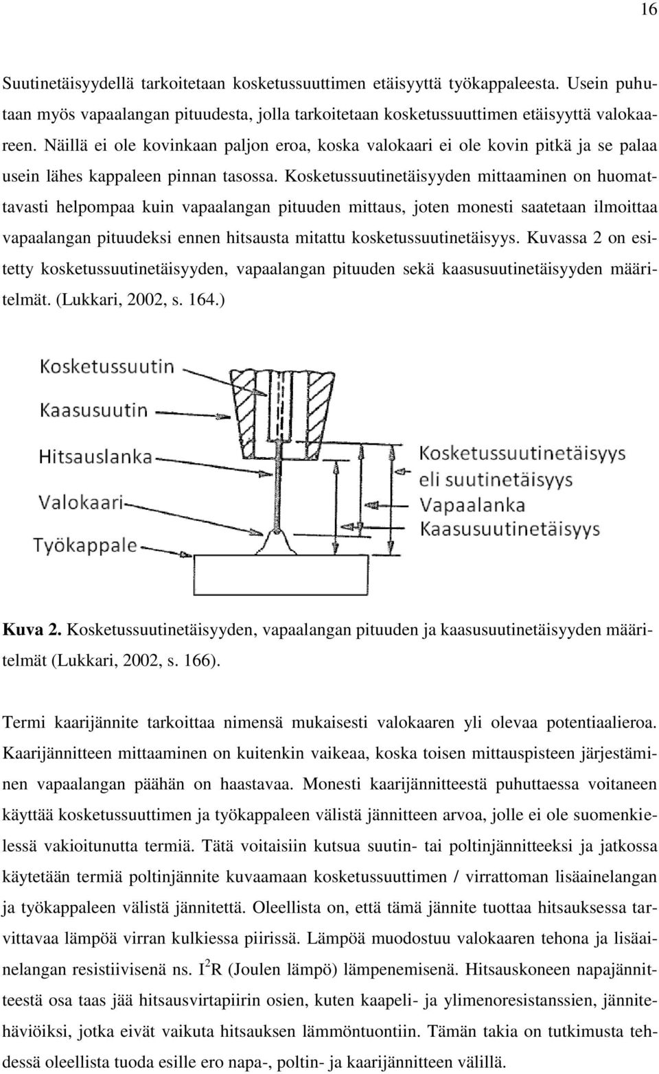 Kosketussuutinetäisyyden mittaaminen on huomattavasti helpompaa kuin vapaalangan pituuden mittaus, joten monesti saatetaan ilmoittaa vapaalangan pituudeksi ennen hitsausta mitattu