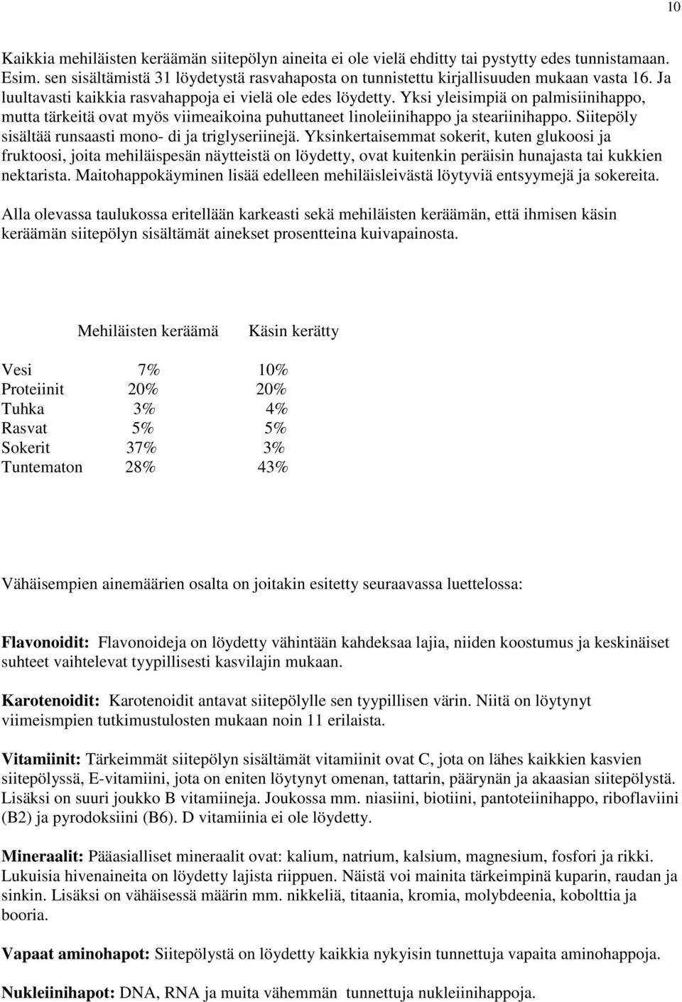 Siitepöly sisältää runsaasti mono- di ja triglyseriinejä.